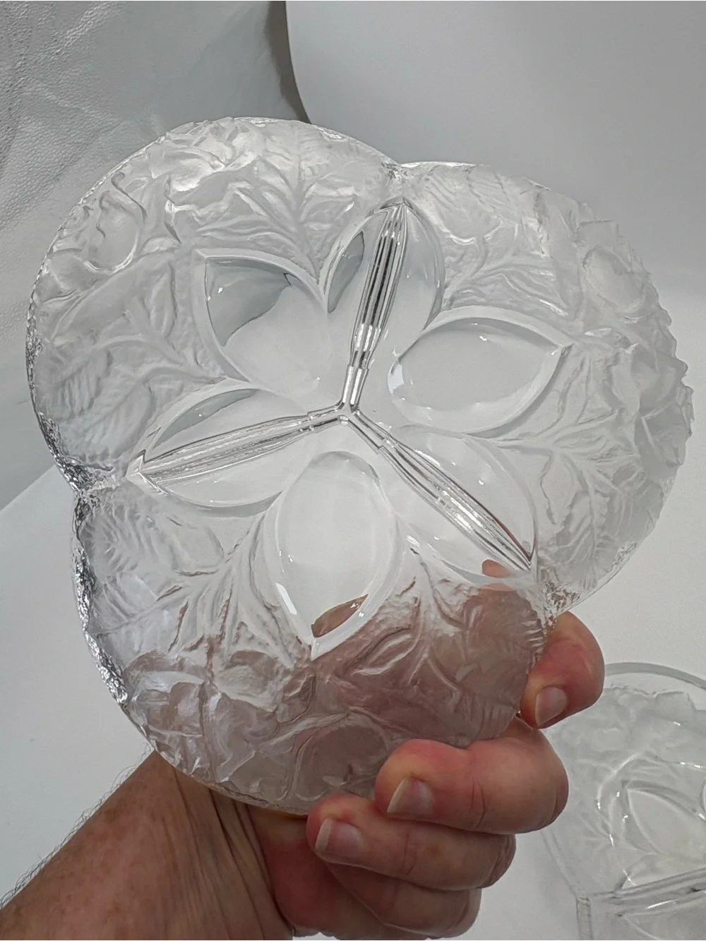 Gorgeous Vintage Crystal Divided Serving Dish Pair In Frosted Rose Pattern